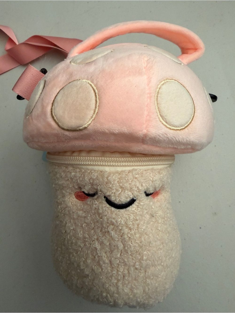 🩷🤍🍄SMOKO Pink Plush Michi Mushroom Makeup Bag NWT💄💋